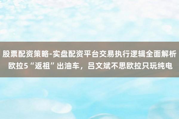 股票配资策略-实盘配资平台交易执行逻辑全面解析 欧拉5“返祖”出油车，吕文斌不思欧拉只玩纯电